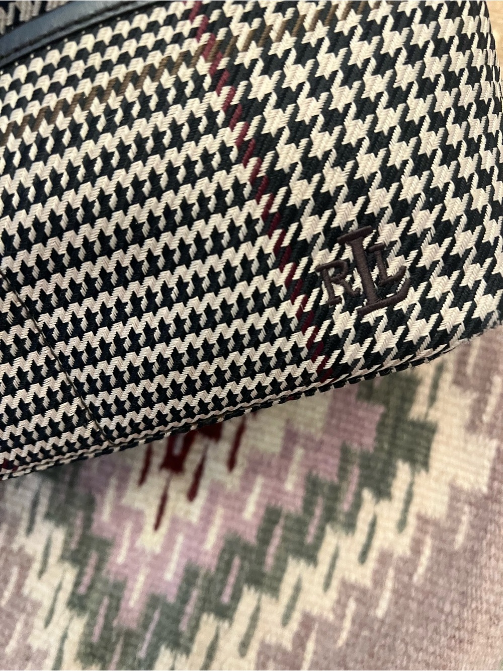 Ralph Lauren Black & cream brown red Houndstooth Belt Bag - Picture 6 of 8